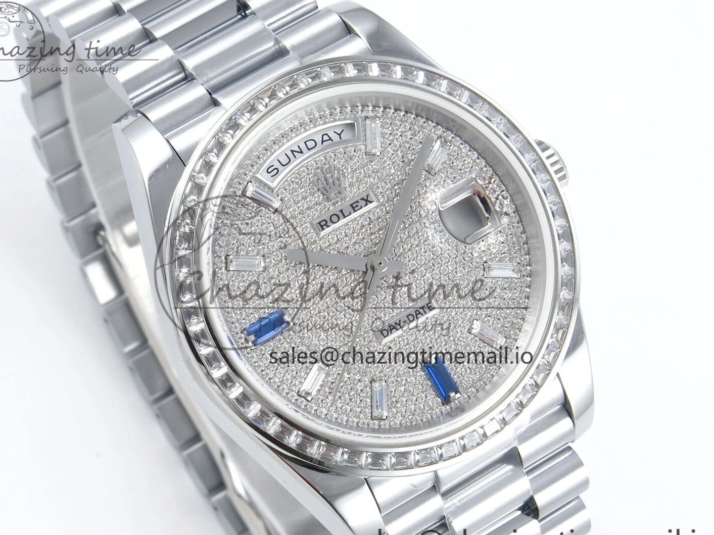 SS DayDate 1:1 Best Bezel QF A2836 40 Diamonds on Weight) Bracelet V5 (Gain Blue President Dial Diamonds Edition 0504